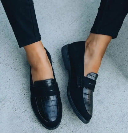 Chic Black Faux Leather Slip-On Loafers for Women
