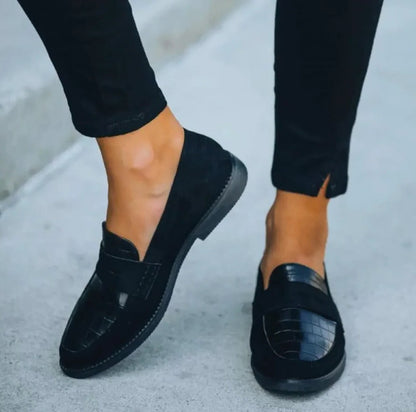 Chic Black Faux Leather Slip-On Loafers for Women