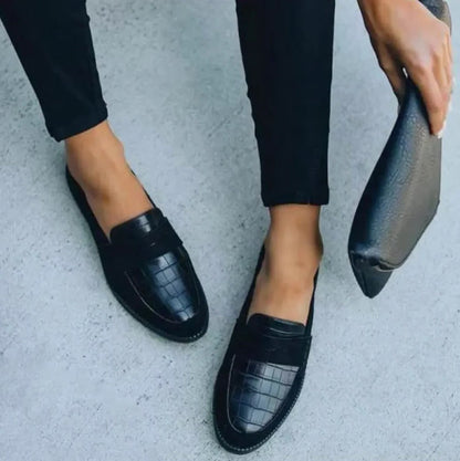 Chic Black Faux Leather Slip-On Loafers for Women