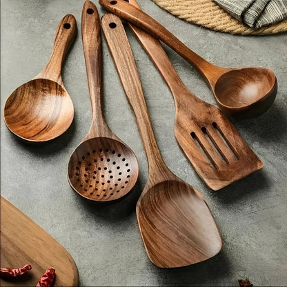 Ergonomic Teak Utensil Collection for Effortless Cooking