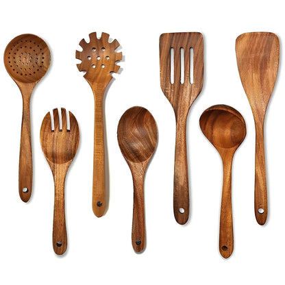 Ergonomic Teak Utensil Collection for Effortless Cooking