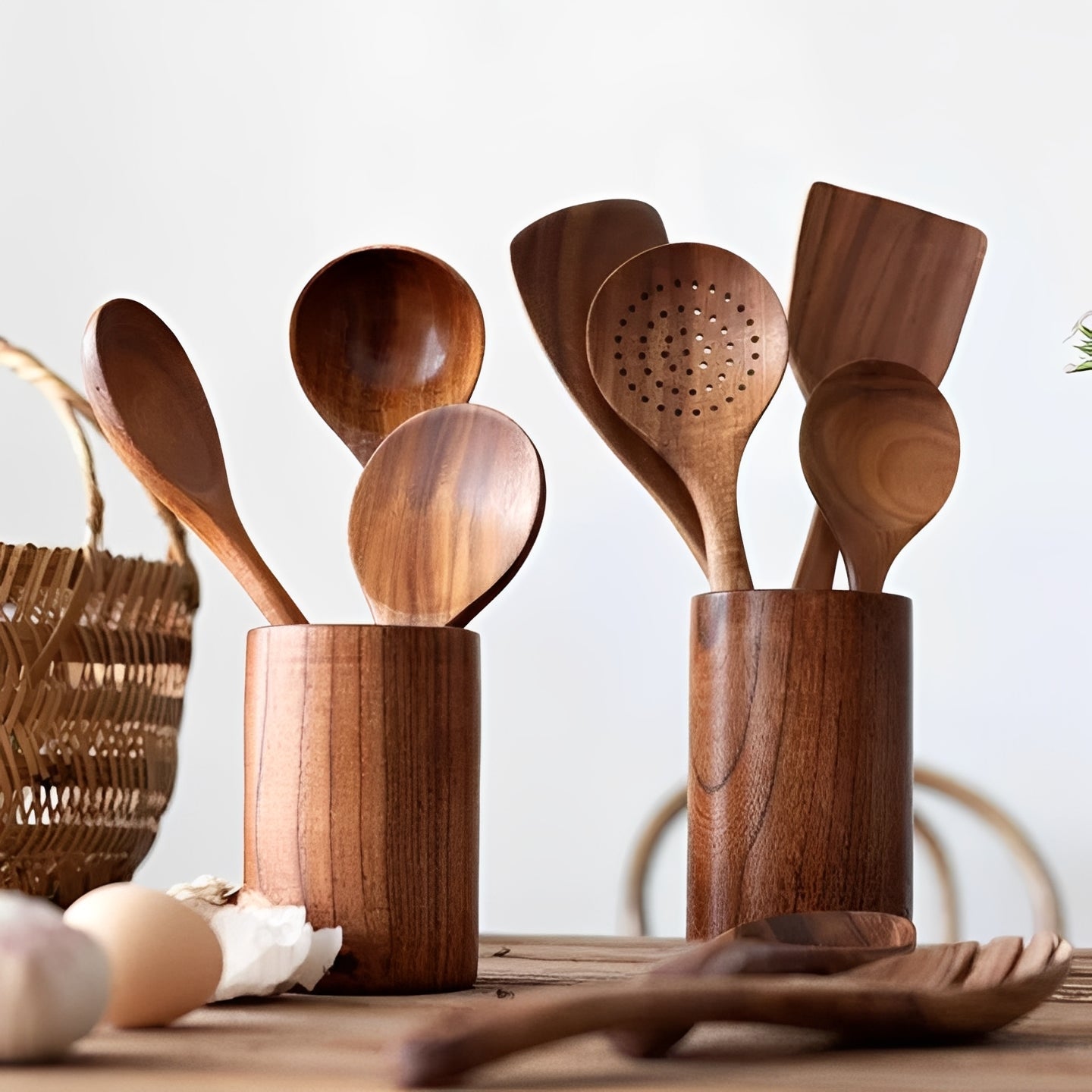 Ergonomic Teak Utensil Collection for Effortless Cooking