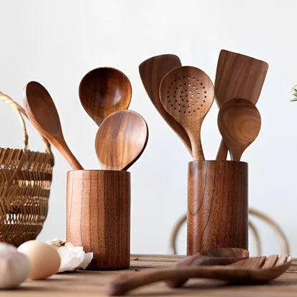 Ergonomic Teak Utensil Collection for Effortless Cooking
