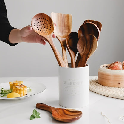 Ergonomic Teak Utensil Collection for Effortless Cooking