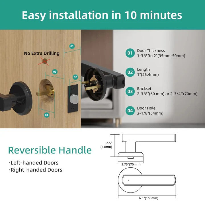 Smart Keyless Entry Door Lock with Fingerprint Reader and Handle