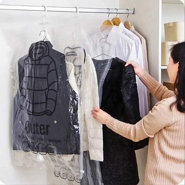Compact Hanging Vacuum Seal Storage Bags, 4-Pack for Closet Decluttering