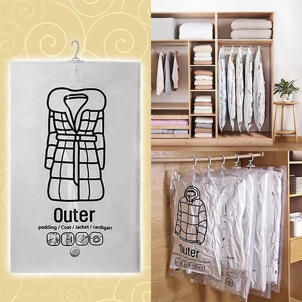 Compact Hanging Vacuum Seal Storage Bags, 4-Pack for Closet Decluttering