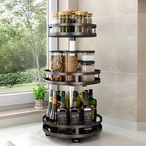 Multi-Level Rotating Metal Organizer for Effortless Storage