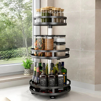 Multi-Level Rotating Metal Organizer for Effortless Storage