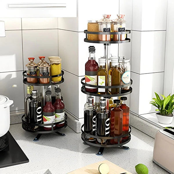 Multi-Level Rotating Metal Organizer for Effortless Storage