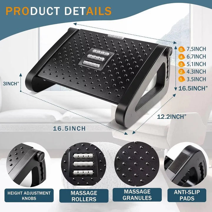Adjustable Comfort Footrest with Non-Slip Design for Desk Use