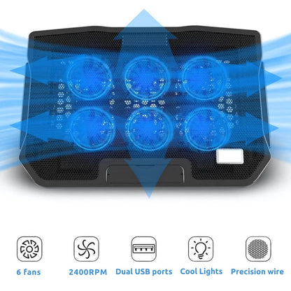 Advanced Laptop Cooling Station with Six Fans and LED Lights