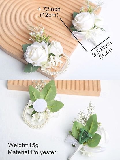 Elegant Faux White Rose Corsage and Boutonniere Duo for Special Occasions