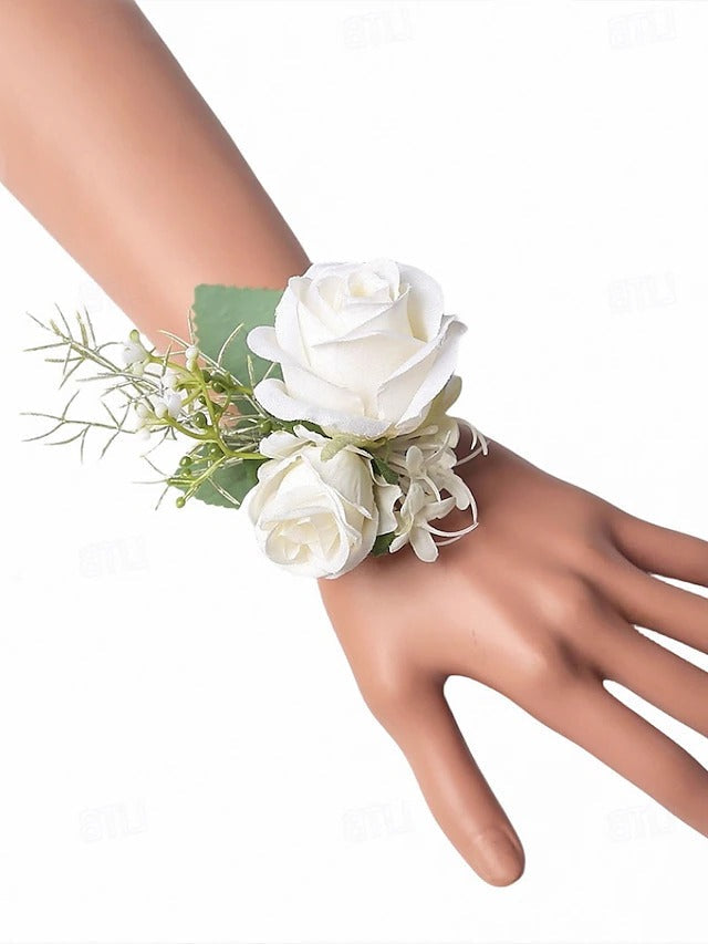 Elegant Faux White Rose Corsage and Boutonniere Duo for Special Occasions