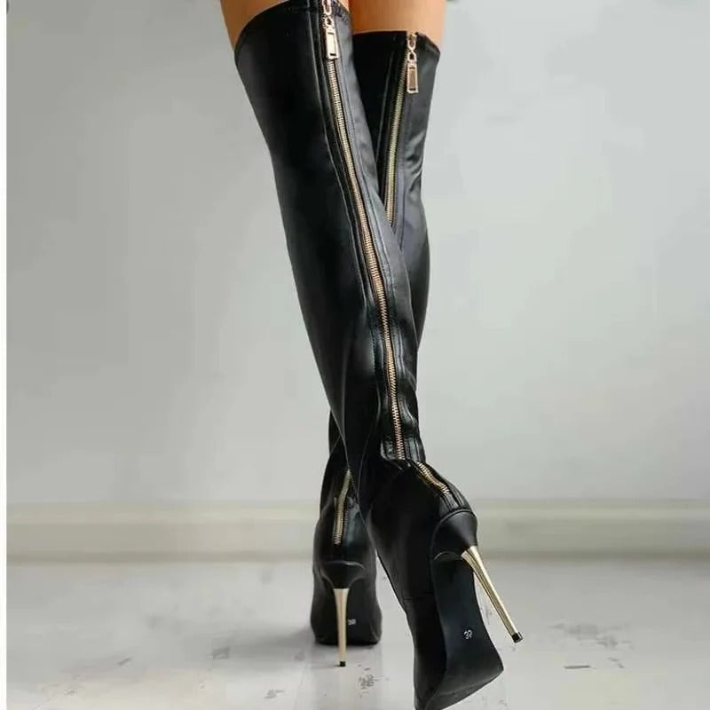 Bold Red Over-the-Knee Boots with 4.3-Inch Stiletto Heel