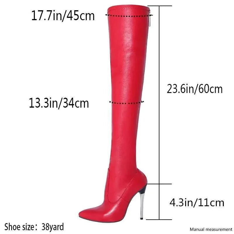Bold Red Over-the-Knee Boots with 4.3-Inch Stiletto Heel