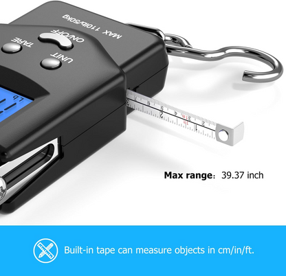 Compact Digital Scale with Tape Measure and Illuminated Display, 110lb Capacity