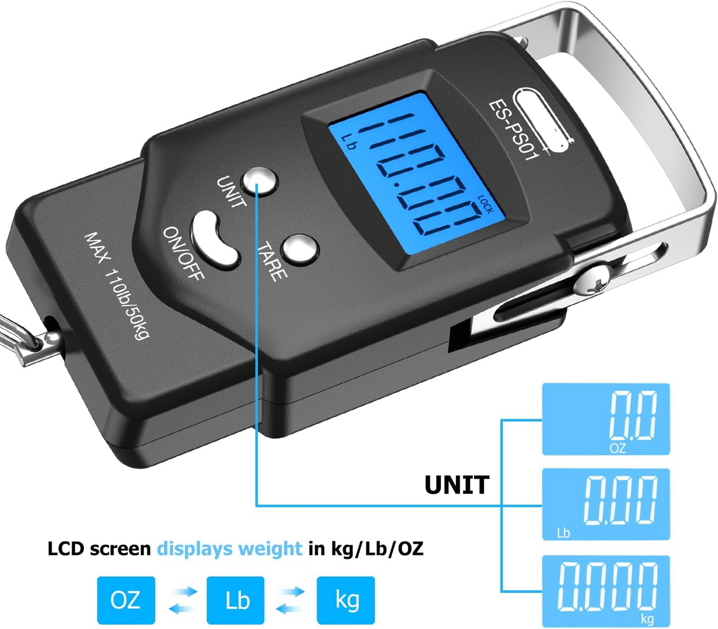 Compact Digital Scale with Tape Measure and Illuminated Display, 110lb Capacity