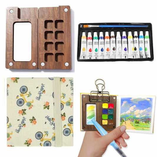 Travel-Friendly Watercolor Kit with Palette, Brush, and Sketchbook