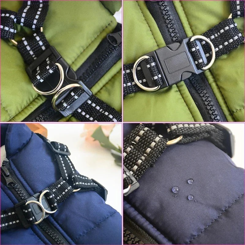 Weatherproof Canine Coat with Built-In Leash Connector