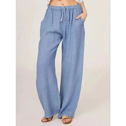 Lightweight Linen Blend Wide-Leg Trousers with Stretch Waistband