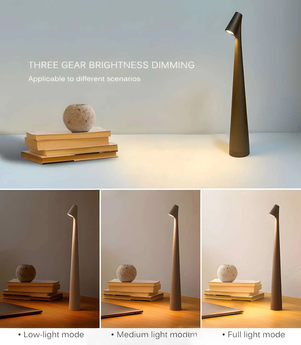 Portable Aluminum Desk Lamp with Adjustable Brightness & USB Charge
