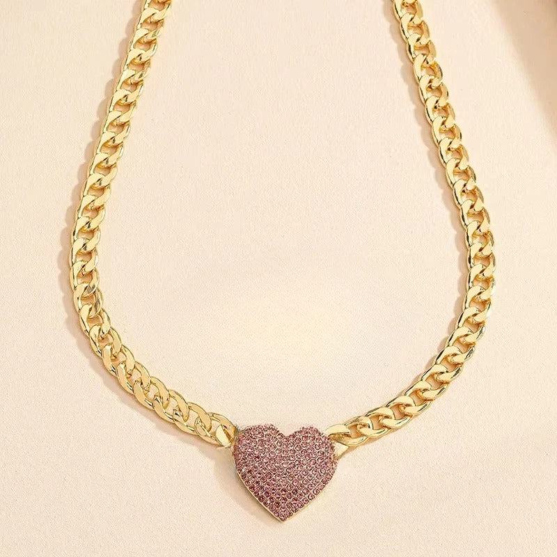 Glistening Heart Choker with Radiant Crystal Accents