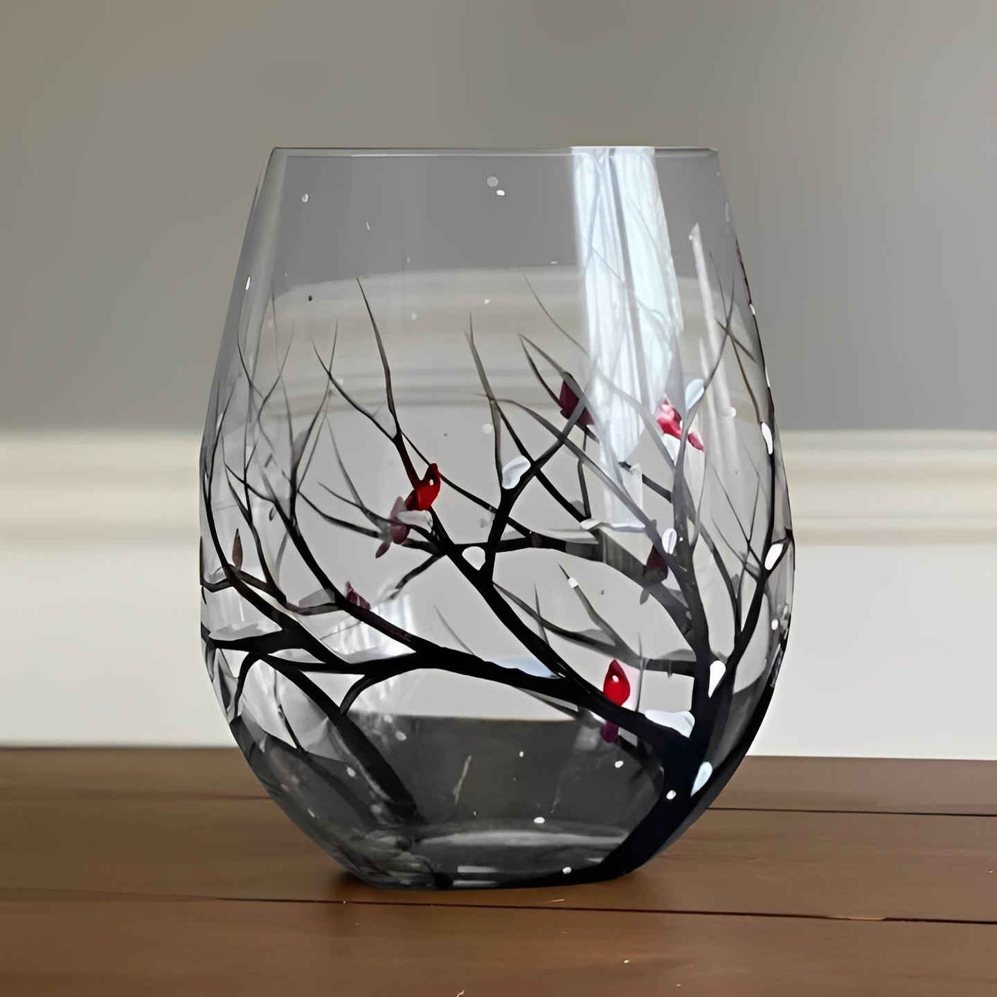 Artisan Wine Glass with Seasonal Tree Motif, 12 oz