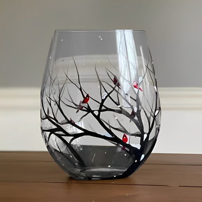 Artisan Wine Glass with Seasonal Tree Motif, 12 oz