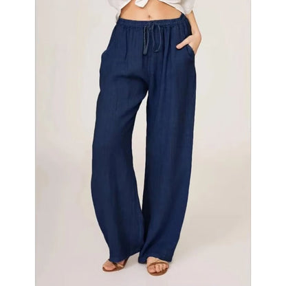 Lightweight Linen Blend Wide-Leg Trousers with Stretch Waistband