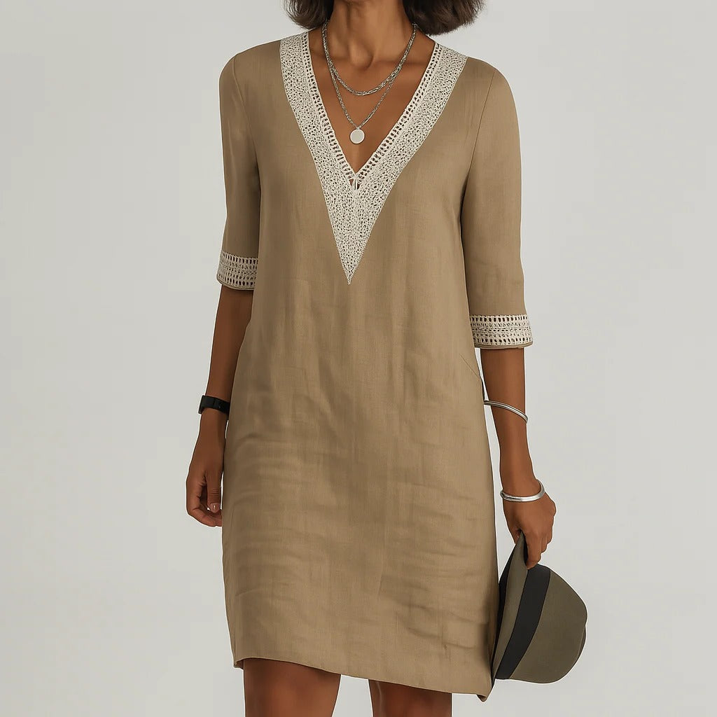 Effortless Linen Midi Dress with Pockets for Women