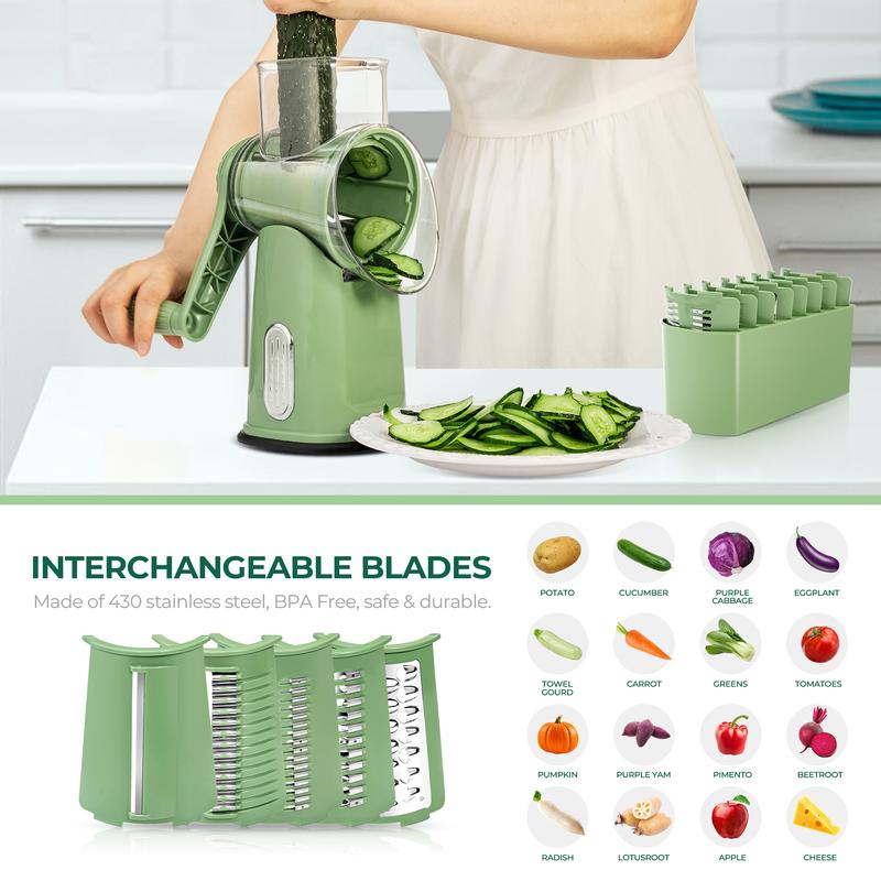 Versatile Food Grater with 5 Swappable Blades and Strong Suction Base