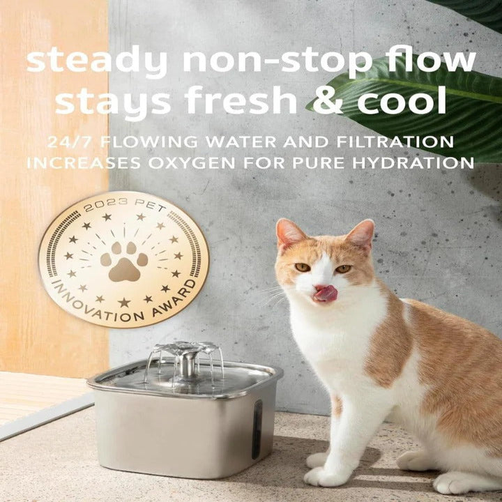 QuietFlow Stainless Water Fountain for Cats - 95 Oz Capacity