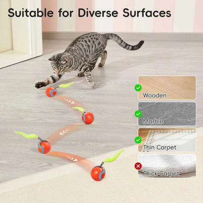 Self-Rolling Interactive Cat Toy with Feather Attachment - 2 Pack