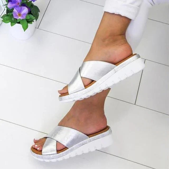 Chic Open-Toe Slip-On Sandals with Comfortable Low Heel for Women