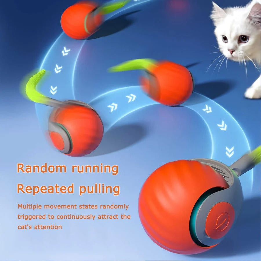 Self-Rolling Interactive Cat Toy with Feather Attachment - 2 Pack