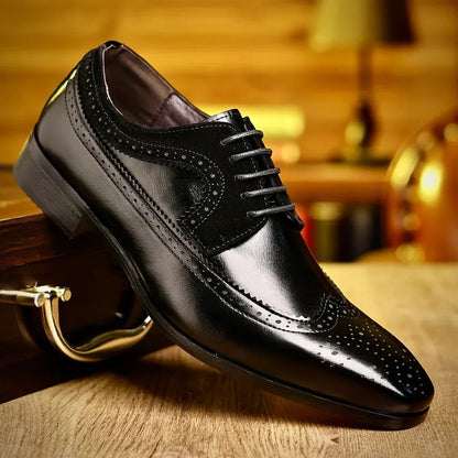 Men's Elegant Glossy Wingtip Dress Shoes for Any Occasion