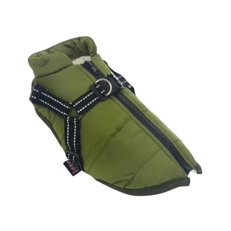 Weatherproof Canine Coat with Built-In Leash Connector