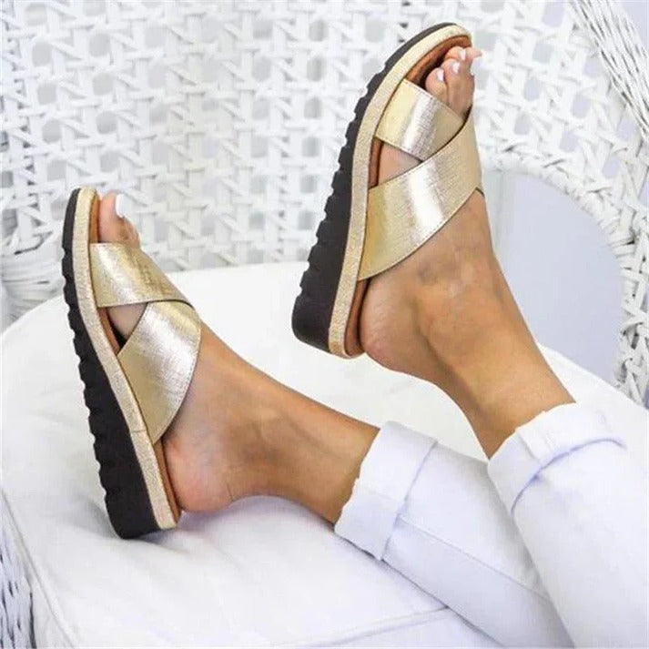 Chic Open-Toe Slip-On Sandals with Comfortable Low Heel for Women