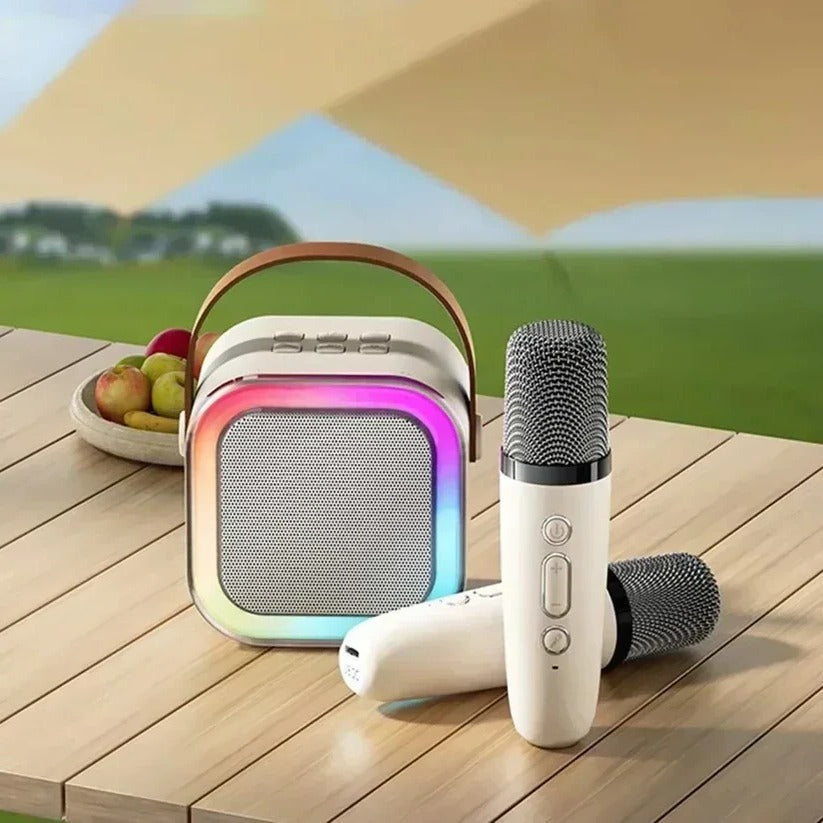 Compact Karaoke System with Wireless Mics and LED Lights