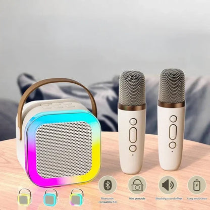 Compact Karaoke System with Wireless Mics and LED Lights