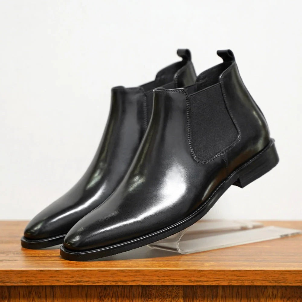 Men's Sleek Almond Toe Ankle Boots with Stretch Inserts