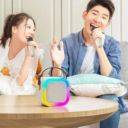 Compact Karaoke System with Wireless Mics and LED Lights