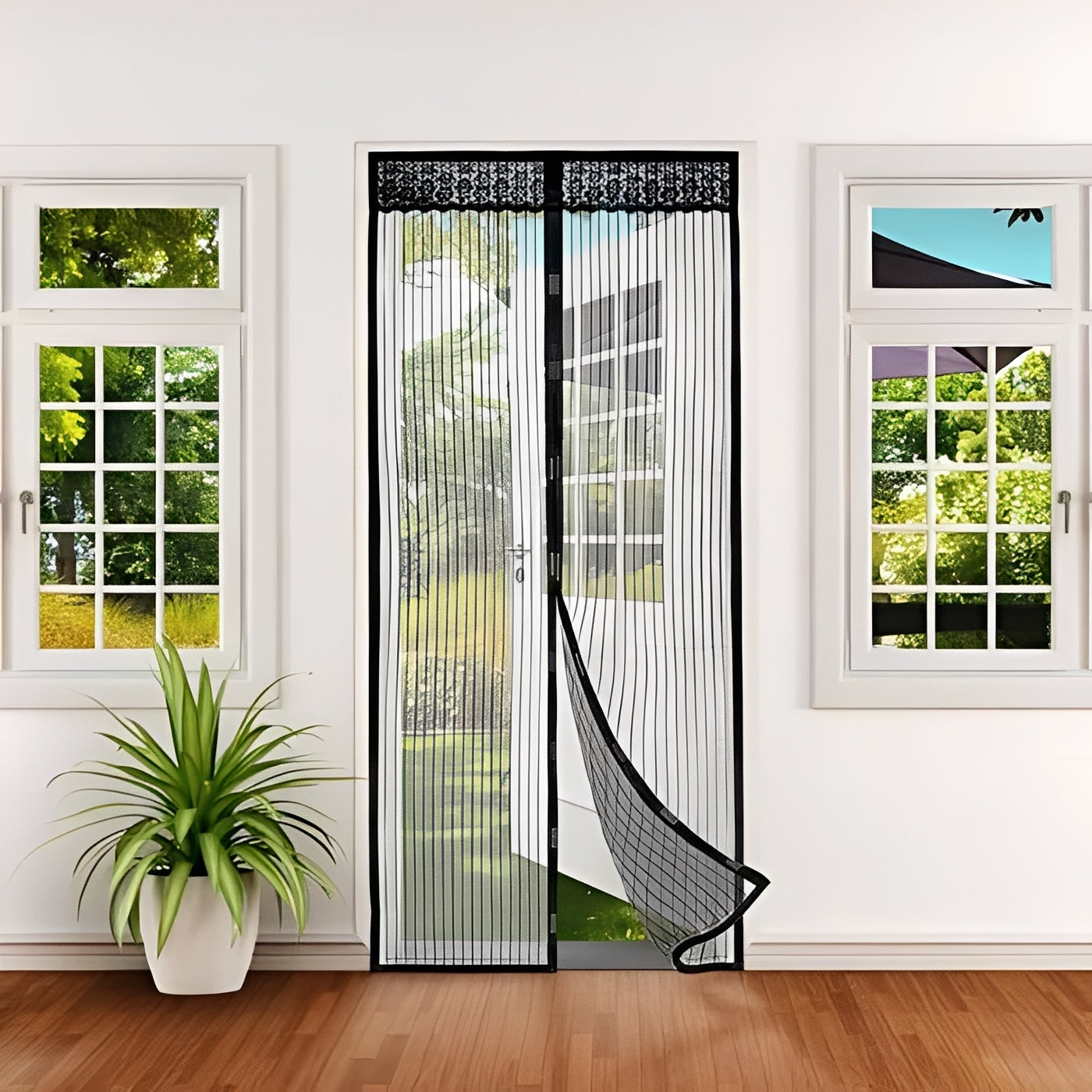 Insect-Repelling Mesh Door Barrier with Magnetic Closure