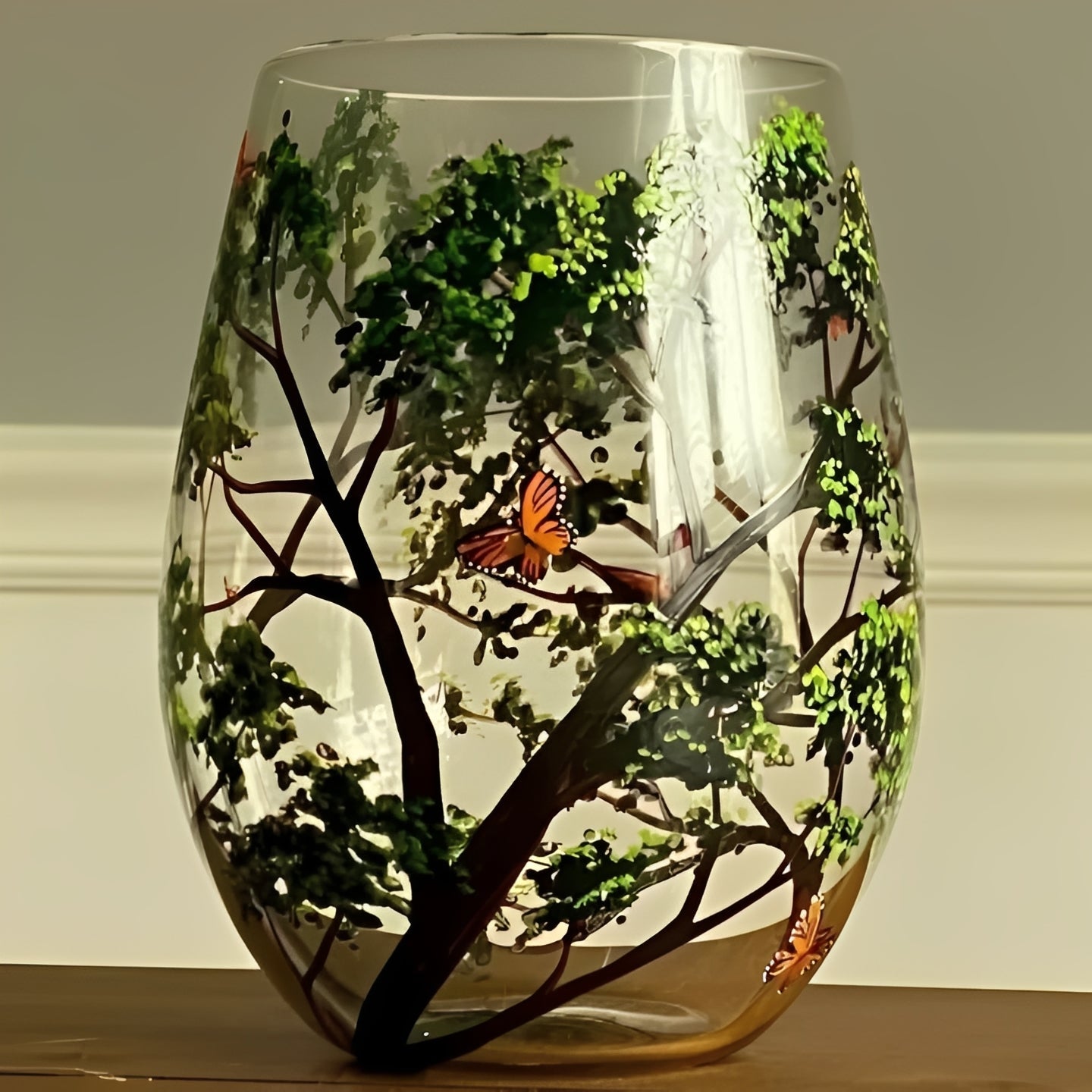 Artisan Wine Glass with Seasonal Tree Motif, 12 oz