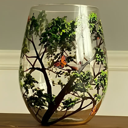 Artisan Wine Glass with Seasonal Tree Motif, 12 oz