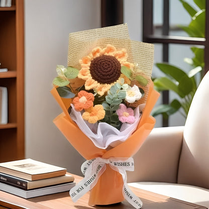 Artisan-Crafted Sunflower and Daisy Yarn Bouquet for Any Celebration