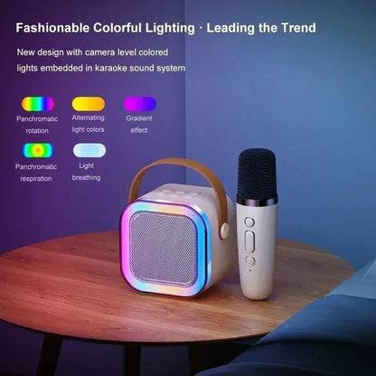 Compact Karaoke System with Wireless Mics and LED Lights