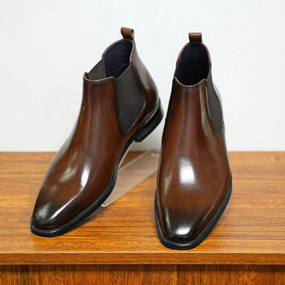 Men's Sleek Almond Toe Ankle Boots with Stretch Inserts