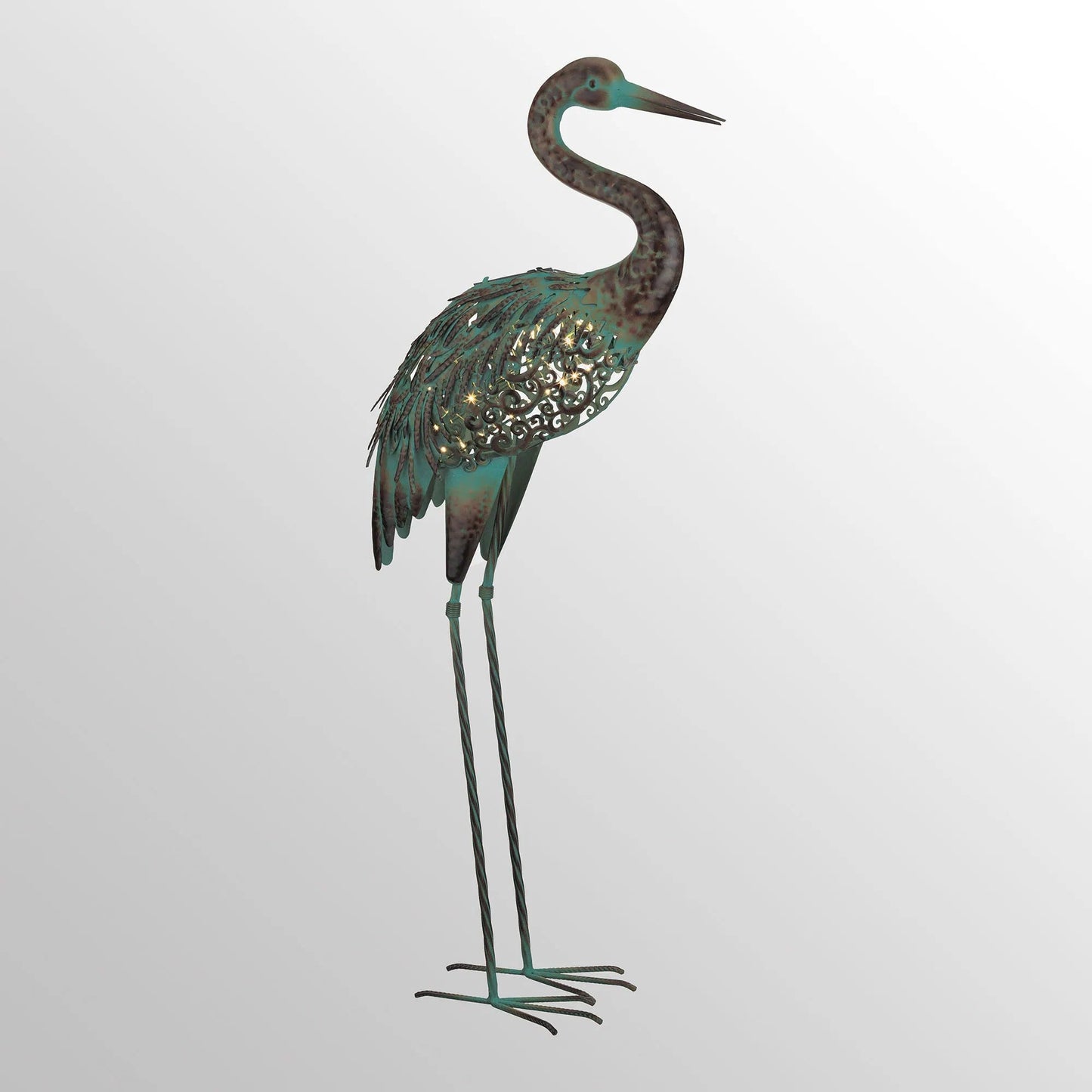 Illuminating Crane Garden Sculpture with Solar-Powered Lights, 37in